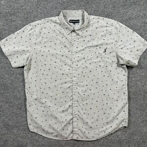 Molokai Surf Co. Mens Button Up Shirt Size 2XL Gray Palm Tree Print Short Sleeve